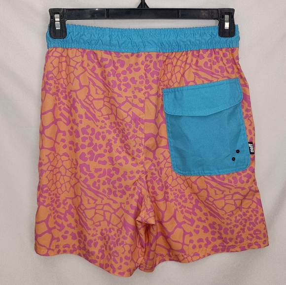 Mens Neff Orange Pink Blue Animal Print Drawstring Swim Trunks Size Medium - Picture 5 of 11